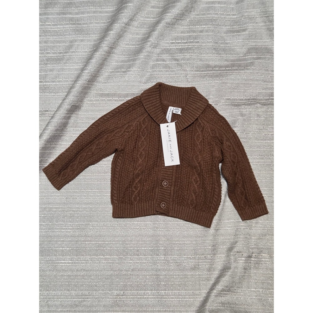 Janie and Jack Baby Boys Brown Cable Knit Shawl Collar Cardigan Sweater 3-6M NWT